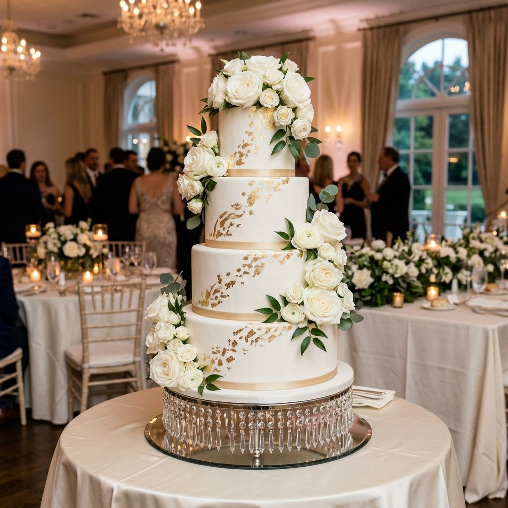 4-Tier Gold Leaf Wedding Cake